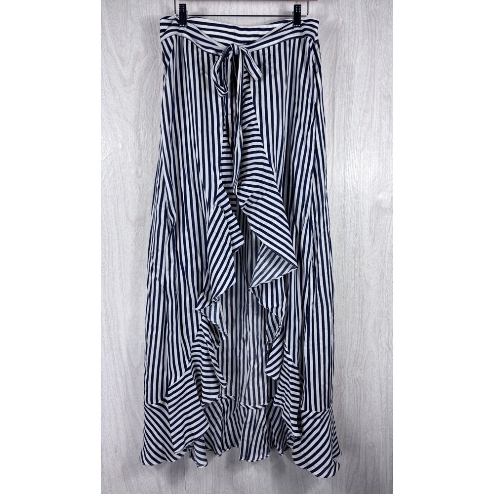 Miss Me Striped Wrap Maxi Skort Women's 28 Navy White Ruffle Coastal Boho Chic - Picture 2 of 7
